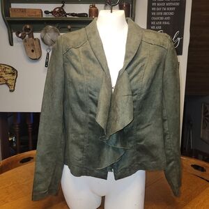 Faux Suede NOTATIONS Olive Green Ruffled Jacket Size Petite Small